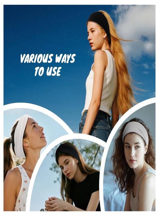 HSEM Headbands for Women, Non Silp Wide Hair Bands, Elastic Thick Head Bands, Stretchy Soft Sports Sweat Bands for Spa Workout Running Gym, Cotton Cloth Hair Accessories 6Pcs, Two Black/White/Gray - Image 5